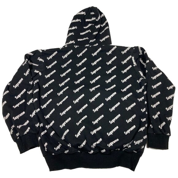 Supreme All Over Print Logo Hoodie Pullover Sweatshirt Youth Large Black Fair - Picture 2 of 12